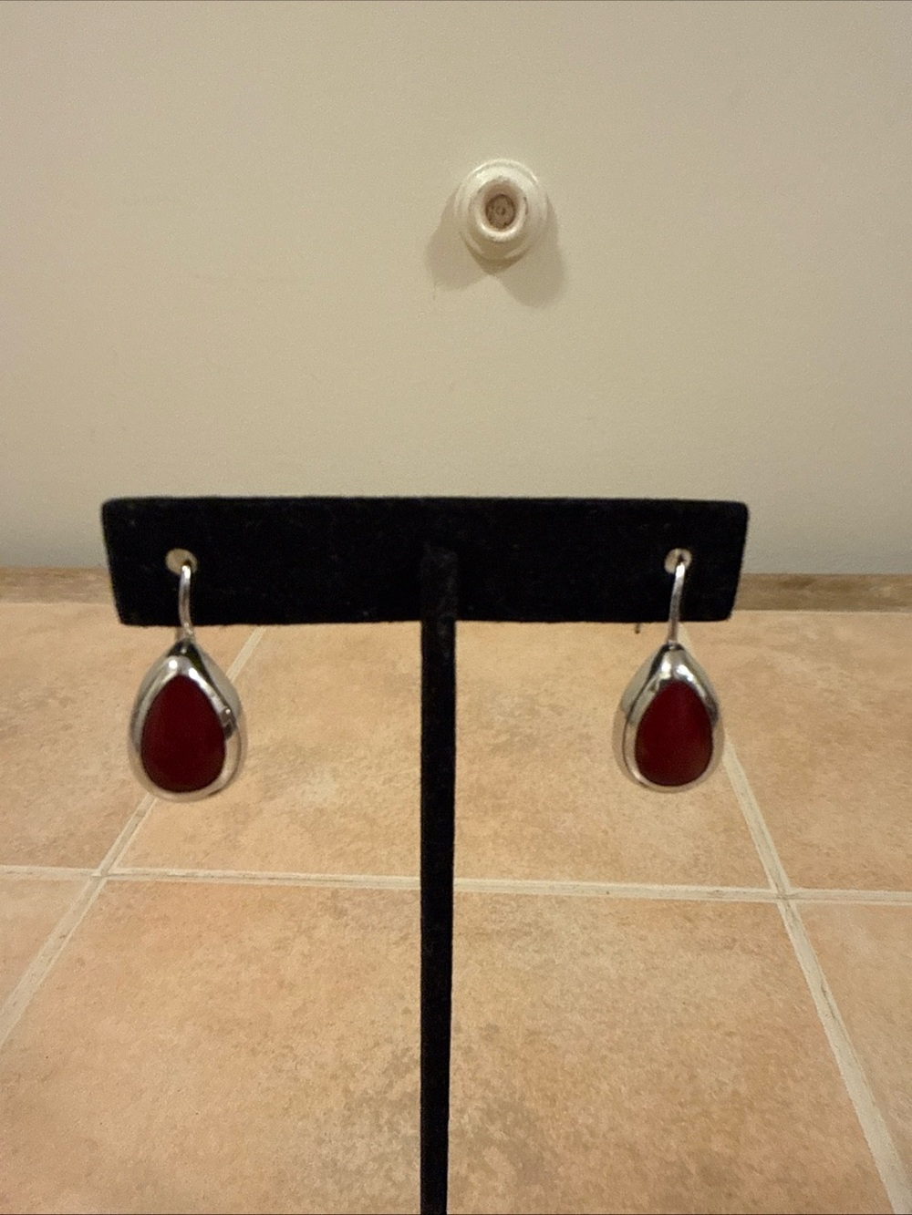 Red Jasper Sterling Silver Tear Drop Earrings Vintage Marked  ATI Mexico